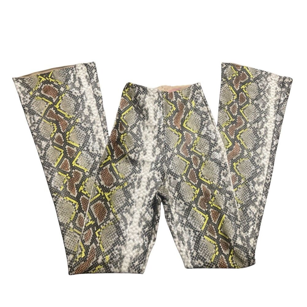 Faux Leather Snake Animal Print Retro Y2K Mob Wife Indie Sleaze Flare Pants XS S